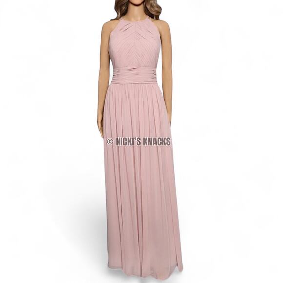 Bill Levkoff Frost Rose Halter Chiffon Bridesmaid Formal Maxi Dress Size 12 - Picture 3 of 12